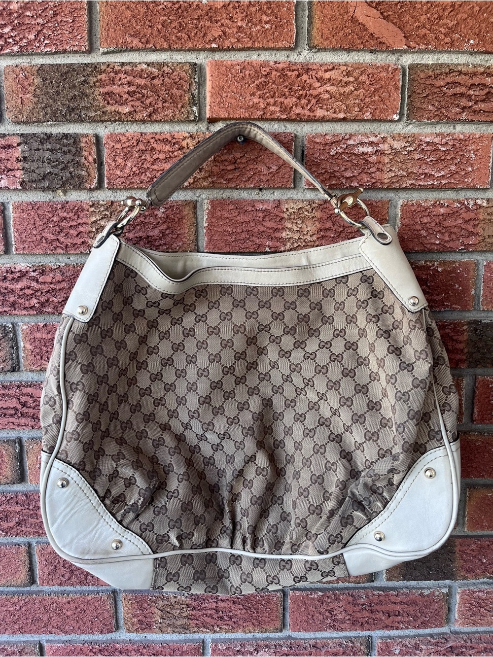 Gucci Beige Monogram Canvas Shoulder Bag
